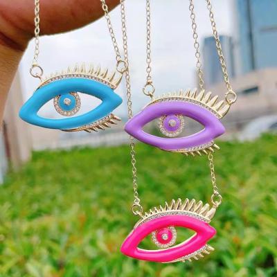 China 2021 Perfectly Solid Colorful Turkish Greek Gold Plated Lead Free Nickel Free OCTnew Enamel Blue Eyes Charm Evil Eyes Pendant Necklace For Women for sale