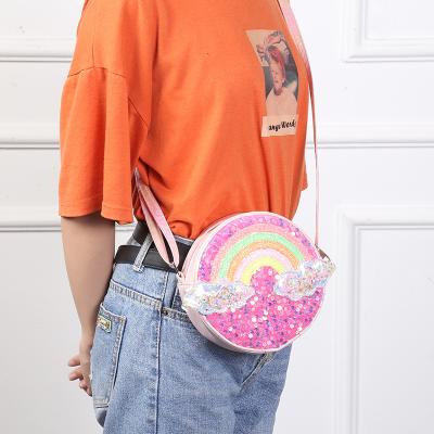 China The other Korean version of the children's sequins cross-body change receiving bag girl's lovely round rainbow laser single shoulder bag for sale