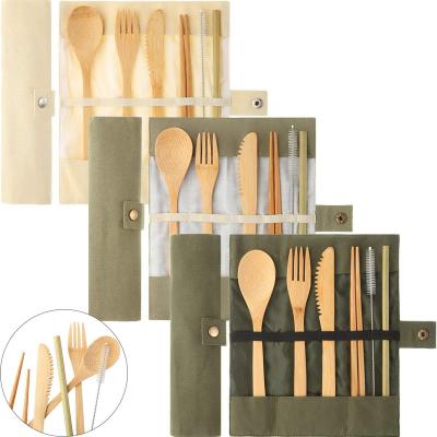 China Travel Sustainable Biodegradable Reusable Eco Friendly Picnic Portable Cutlery 6-PACK Set Bamboo Cutlery Set With Custom Private LOGO for sale