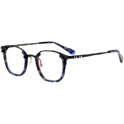 China For Reading Glasses Handmade High Taste Blue Tortoise Square Frame Plate Titanium Ultra Light Myopia Glasses for sale