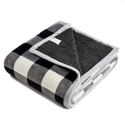 China PASSIONATE High Quality Black And White Plaid Sherpa Heavy Double Fold Blanket For Winter for sale