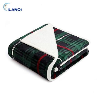 China Heavy Anti-pilling Plaid Flannel Sherpa Fleece Double Bed Blanket For Winter for sale