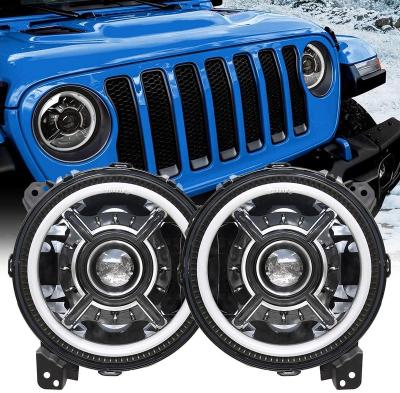 China New High Quality 9 Inch LED Halo Headlights With White DRLCompatible With 2018 2019 Jee=p Wrangle=rJL2020 Jeep Gladiators JT Accessories High for sale