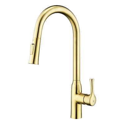 China HIMARK Faucets Single Handle Cupc Brass Single Cupc Sink Faucet Pull Down Modern Brass Brushed Kitchen Faucet Gold for sale