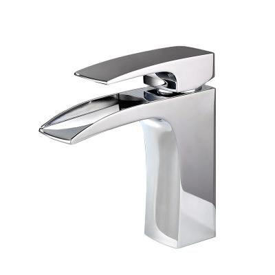 China Metered Faucets HIMARK Deck Mounted Brushed Nickel Waterfall Single Lever Bathroom Basin Faucets for sale