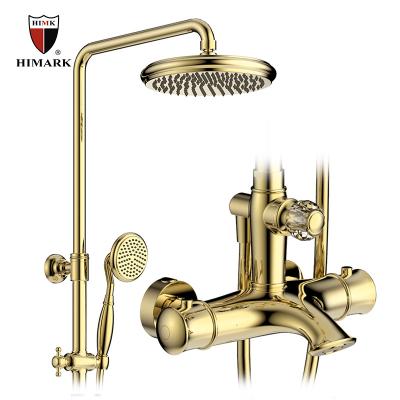 China With High End Wall Mounted Sliding Bar HIMARK OEM Modern Bathroom Brass Brushed Gold Thermostatic Shower Set for sale