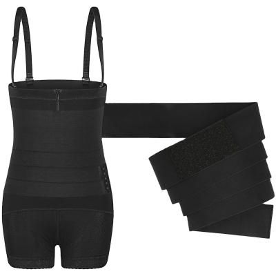 China New Design Women Antibacterial Full Compression Shapewear Body Shaper Jumpsuit Slimming Elastic Wrap Bandage Waist Trainer Detachable Straps for sale