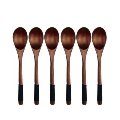 China 6 Pieces Sustainable Japanese Natural Ellipse Pocket Wooden Spoon Set For Cooking Honey Tea Soda Dessert Coconut Mixing Stirring Bowl for sale