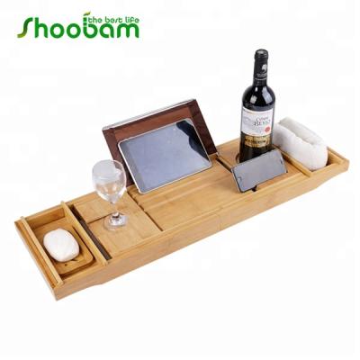 China Sustainable Bamboo Luxury Bathtub Tray With Rubber Mat / Feet for sale