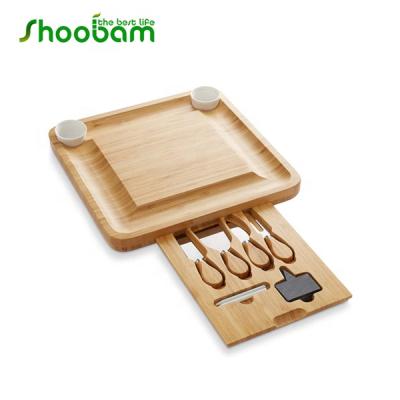 China Sustainable Bamboo Cheese Board Serving Platter Platter With Cutlery Server Set for sale