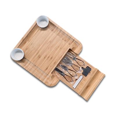 China Sustainable Ceramic Cheese Board Set with Cheese Knives and Utensils - Bamboo Wood Serving Tray with Slide-Charcuterie Tray for sale