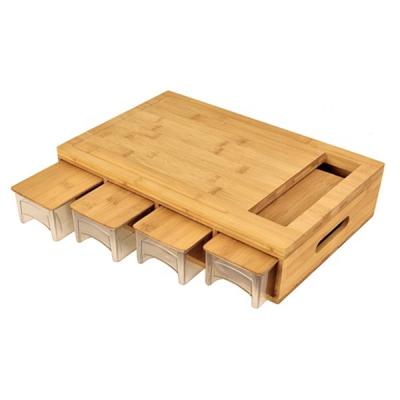 China Viable bamboo cutting board with plastic drawers chopper with tray for sale