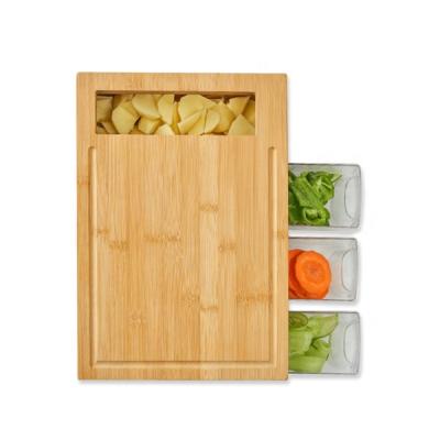 China Sustainable Bamboo Cutting Board With Drawers And Graters N 4 Microwave Safe Storage Containers With Lids for sale