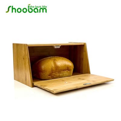 China Sustainable Bamboo Wooden Bread Box Pastry Storage Bread Bin With Lid for sale