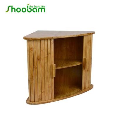 China Sustainable Universal Corner 2 Tier Kitchen Storage Rack Bamboo Bread Bin for sale