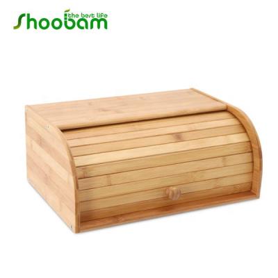 China Sustainable Bamboo Wooden Rolltop Bread Box Snacks Storage Bin for sale