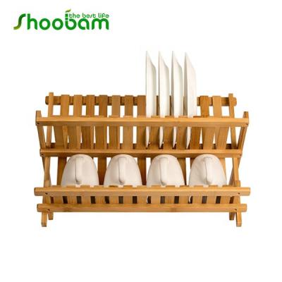 China Sustainable Wooden Collapsible Dish Rack Dish Rack Compact Dish Drying Rack Bamboo Dish Drainer for sale