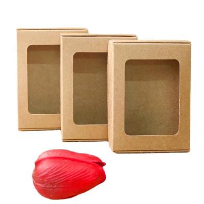 China Recyclable Eco Friendly Folding Degradable Soap Packing Brown Kraft Paper Box Homemade Soap Packaging With Window for sale