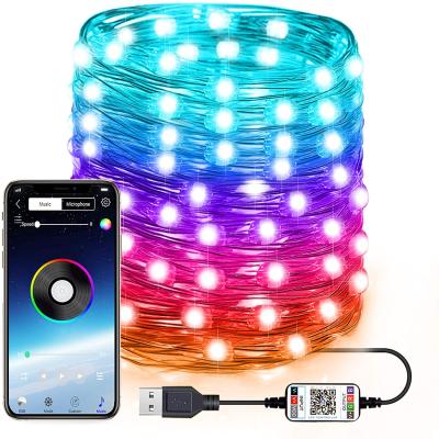 China Bluetooth APP Controlled Waterproof Smart RGB APP Controlled LED Copper Wire String Lights Christmasc9 Christmas Light String Op for sale