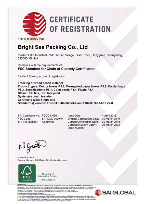 FSC - Dongguan Bright Sea Packaging Co., Ltd.