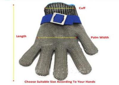 China Reversible Level 5 Stainless Steel Safety Gloves With Textile Strap Silver Color for sale