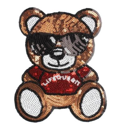 China Sew-on New Cartoon Big Bear Embroidery Fabric Patch Sequined Patch for sale