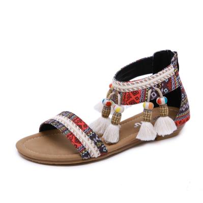 China Latest Durable New Style Bohemian Beads Fancy Flat Ladies And Comfortable Women Sandals for sale