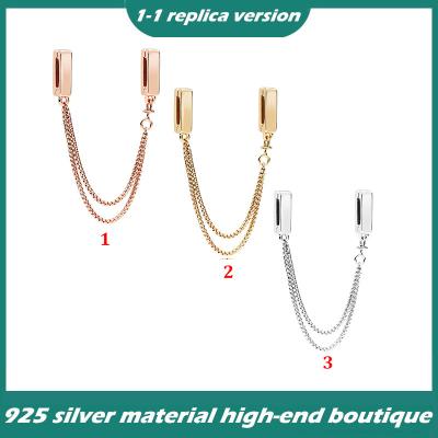 China Vintage S925 Sterling Silver Rose Gold Flow Lock Safety Chain Fixed Buckle DIY Accessories Hanging Beaded Beads for sale