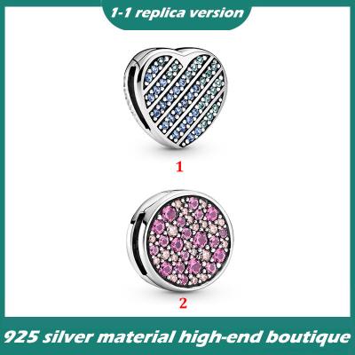 China Vintage S925 Sterling Silver New Product Blue Pink Fixed Clip Beads New Beads DIY Accessories for sale