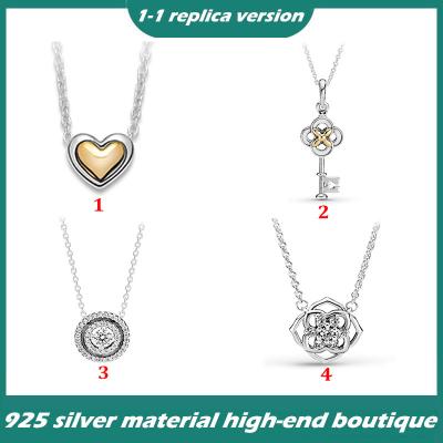 China New Vintage 925 Two Color Love Necklace Key Necklace Sterling Silver Female Sweater Chain for sale