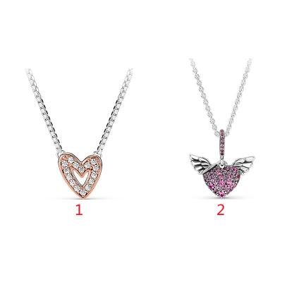 China New Punks Pave Angel Wings Love Necklace Sterling Silver S925 Clavicle Chain Hand Painted Women for sale