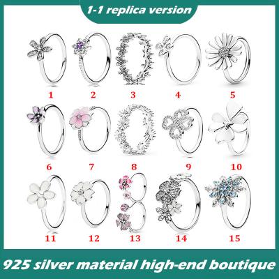 China Vintage S925 Sterling Silver Female Daisy Ring Snowflake Four Leaf Clover Ring Couples Ring Can Be Stacked for sale