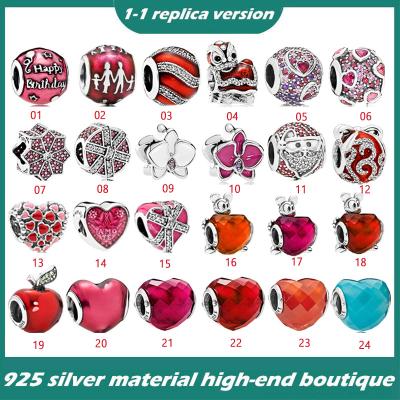 China Vintage 925 Sterling Silver Beaded Red Christmas Series Love Apple Gift Box DIY Accessories for sale