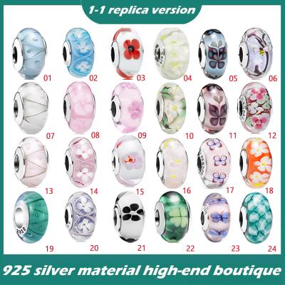 China Vogue S925 Sterling Silver Flower Butterfly Glass bead DIY bracelet necklace accessories loose beaded beads for sale