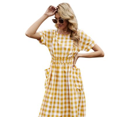 China 2021 Women's Breathable Hot Sale Plaid Spring Backless Summer Dress With Big Pocket For Lady for sale