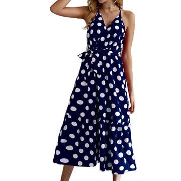 China 2021 New Arrival Women's Fashion Strappy Dot Print Breathable V-neck Strappy Casual Dress For Women for sale