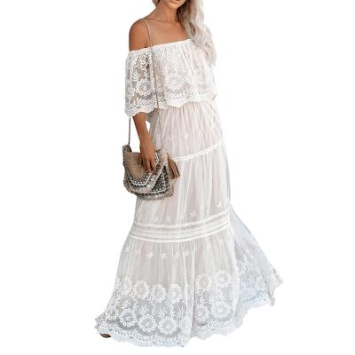 China Casual And Fashion New Arrival Women's Lace Crochet Embroidery Casual One-Shoulder Dress For Women for sale