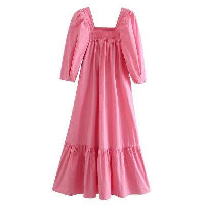 China New Arrival Casual Girl's Square Bubble Sleeve Collar Cotton Casual Dress For Women for sale