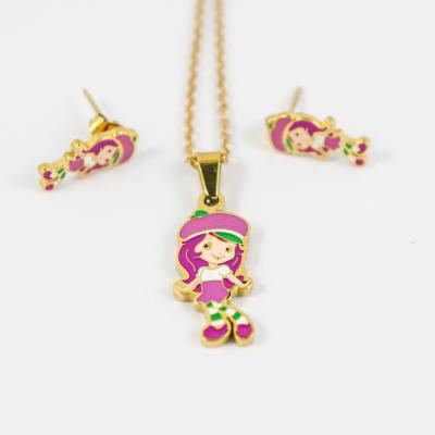 China Durable Female Creative Paint Oil Colorful Necklace Earring Stainless Steel Jewelry Sets à venda