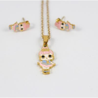 China Durable Wholesale Oil Painting Necklace Earring Set Cartoon Unicorn Jewelry Staonless Steel Jewelry Sets For Chirdren Women à venda