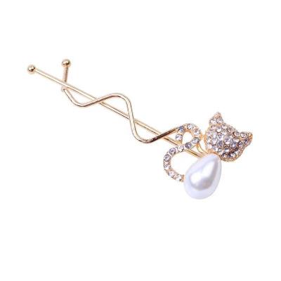 Cina Fashion Cat Shaped Bead Pearl Hairpins Women Hair Jewelry Hair Pins Headwear Girl Accessories Rhinestone Hair Clip Barrettes in vendita