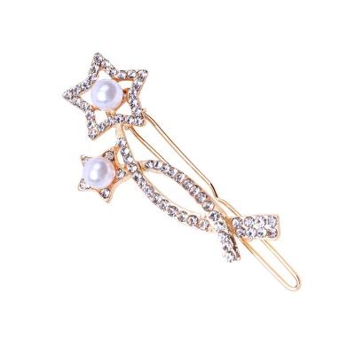 China Fashion Woman Hair Accessories Pearl Crystal Rhinestones Metal Five-pointed Star Shape Hair Pins à venda