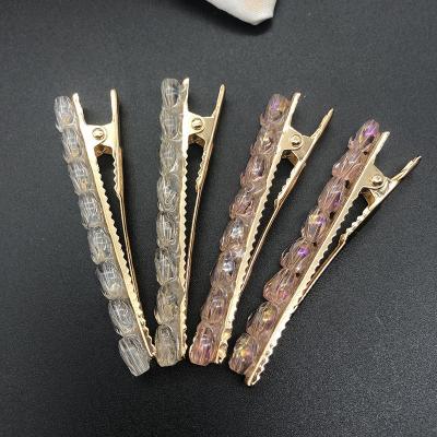 China Pink Champagne Rhinestone Metal Hairpin Fashion Crystal Acrylic Beads Hairgrip custom made fashion for sale