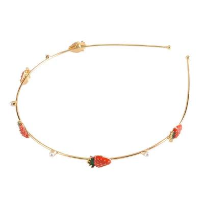 China Fashion Cheap Cute Girls Custom Fruits Strawberry Beads Metal Headband For Party en venta