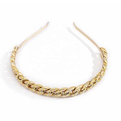 Chine Fashion Vintage Personality Geometric Buttons Diamond Rhinestone Metal Gold Cuba Chain Headband à vendre