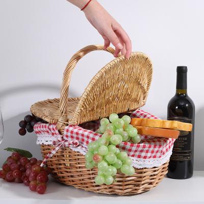 China Handmade Durable Custom Folding Willow Foldable Basket Cooler Insulated Set Wicker Rattan Picnic Storage Basket With Lid for sale