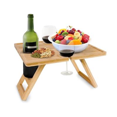 China Traditional Hot Sale Outdoor Wine Snack Cheese Tray with Stand Ceramic Glass Foldable Legs Bowls Portable Picnic Table for sale