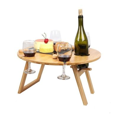 China Newcomer Traditional Newcomer 2-in-1 Picnic Round Table Wine Glass Rack Portable Outdoor Folding Portable Wooden Outdoor Picnic Table for sale