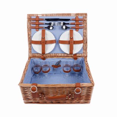 China Willow Picnic Hamper Bulk Shopping Stocked Insulated Cooler Rattan Picnic Hamper Folding Wholesale Wicker Table Set With Lid for sale