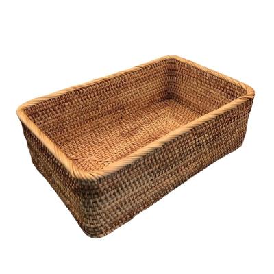 China Hot Sale Rattan Woven Fruit Baskets Box Rectangular Wicker Handmade Craft Basket Storage Natural Rattan Fruit Storage Baskets for sale